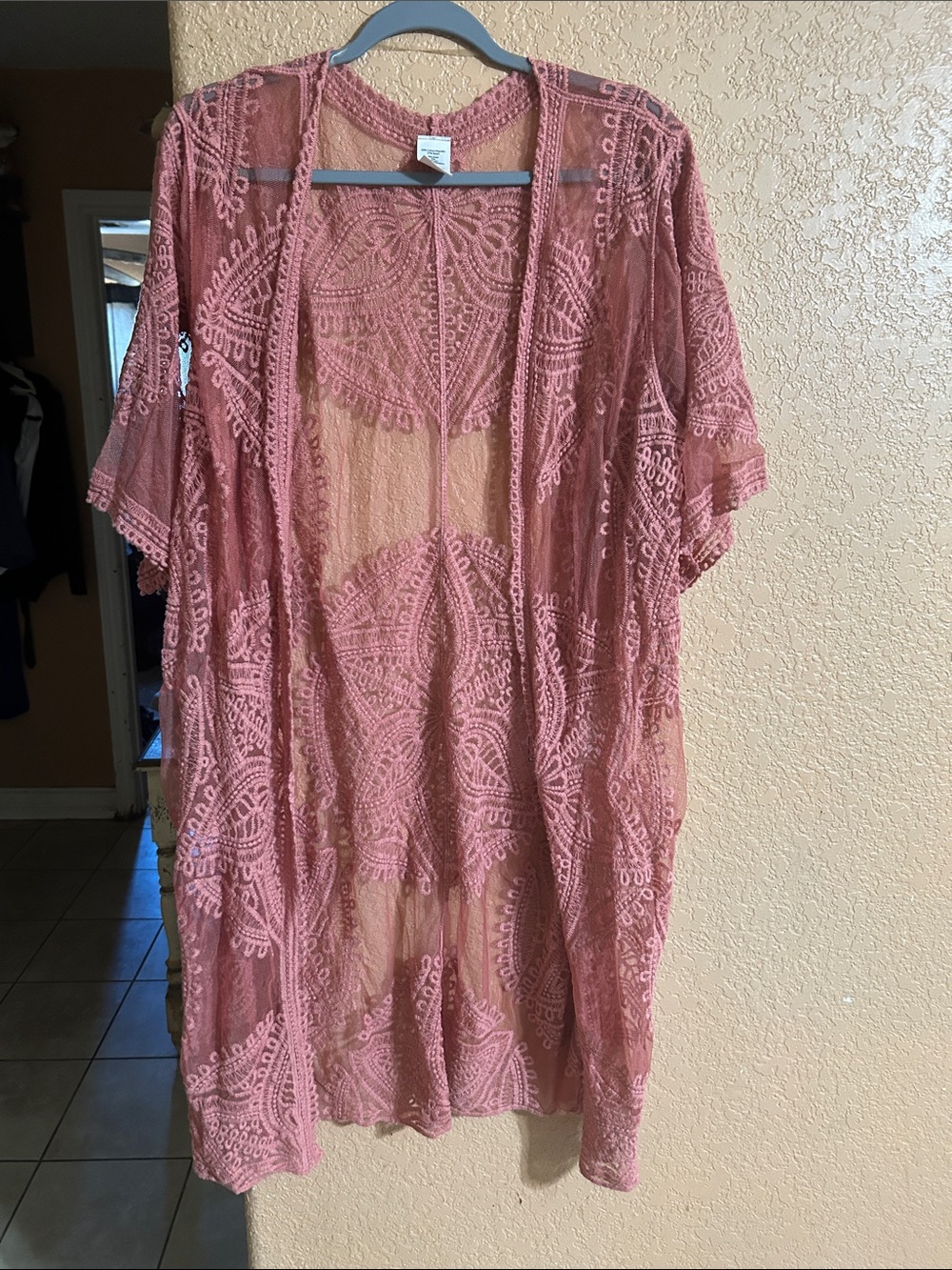 Source Unknown Lace Kimono Swim Cover-Up - Dusty Rose Pink